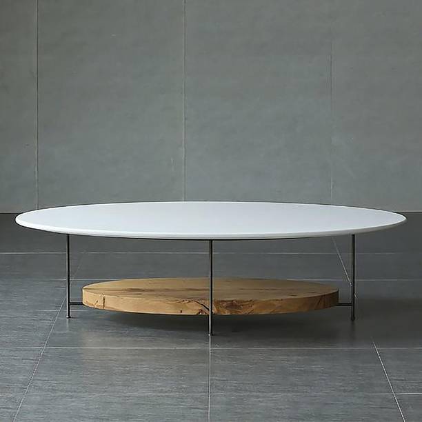 NG Decor 39" Modern Oval Coffee Table with Storage Shelf Light Wood and Metal Engineered Wood Coffee Table