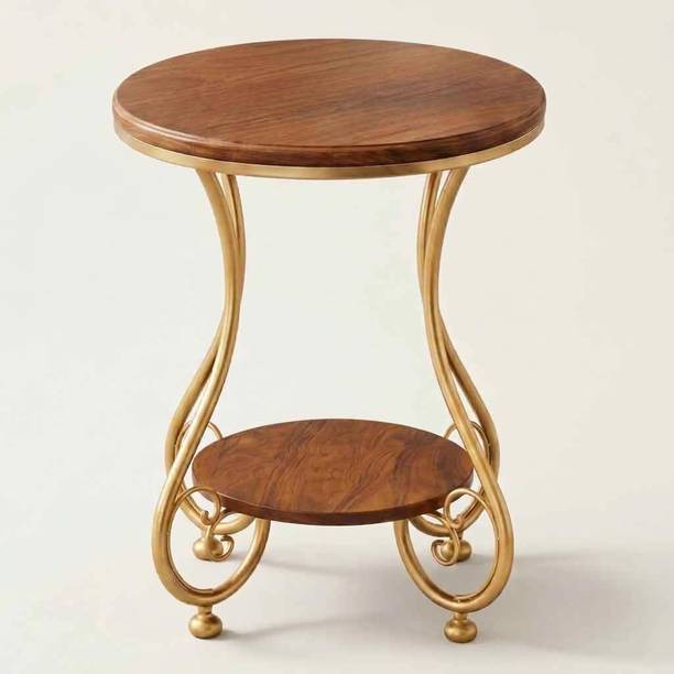 The Flourish Marble Finish Round Coffee Table with Metal Frame & Storage Shelf | Center Table Solid Wood Coffee Table