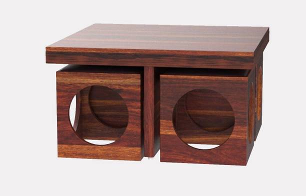 TRUE FURNITURE Sheesham Wood Coffee Table with Stools for Home and Living Room Solid Wood Coffee Table