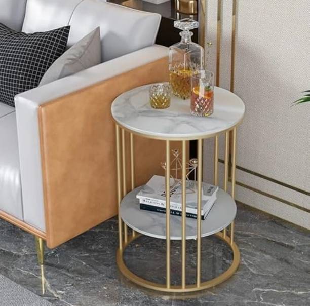 Vuhome Round Coffee table with marble MDF Top for living room furniture Engineered Wood Coffee Table