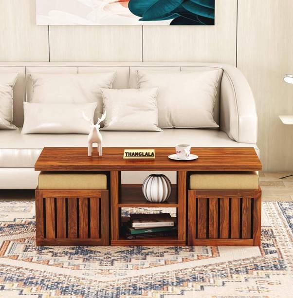Flipkart Perfect Homes Essentia Rosewood ( Sheesham ), Coffee Table, Tea Table With 2 Stool & Storage Solid Wood Coffee Table