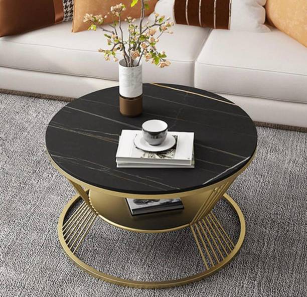 woodsy shoppe 2-Tier Round Faux Marble Coffee Table for Living Room - Nordic Style Engineered Wood Coffee Table