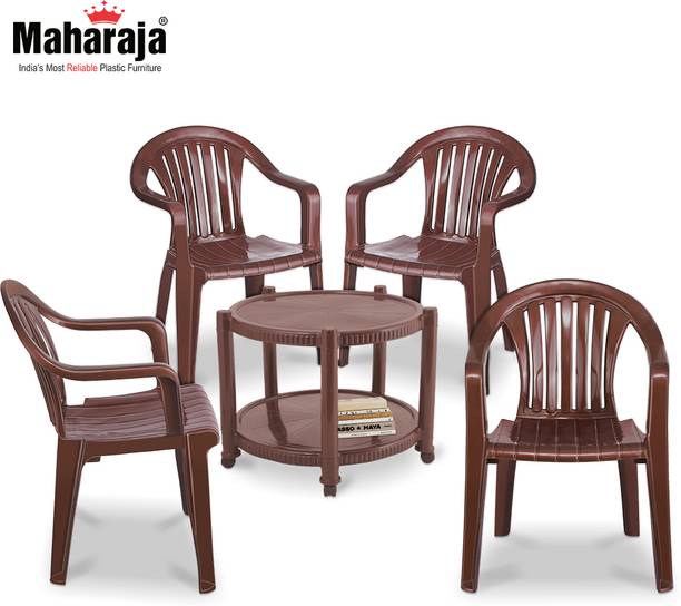 MAHARAJA Combo For Indoor & Outdoor | 4 chair & 1 Plastic Coffee Table