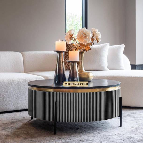 Woodenspace Marble Top Wooden Center Table for Living Room Solid Wood Coffee Table