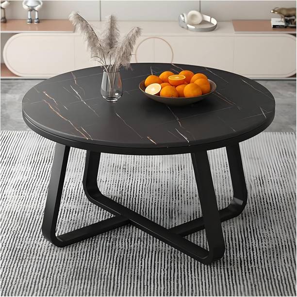 FlipsShoppee Round Metal Frame MDF Marble Top Coffee Table Engineered Wood Coffee Table