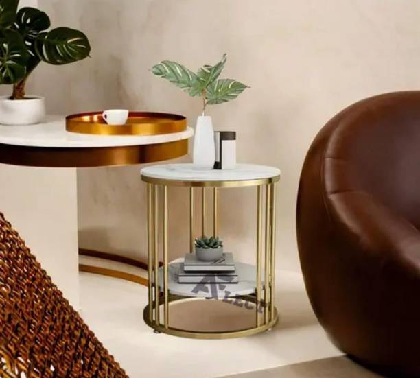 Gaxi Clean Lines Gold Marble Coffee Table Engineered Wood Console Table