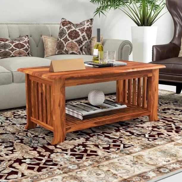 Banshi Sheesham Wood Coffee Table with Storage Shelf for Living Room Center Table Solid Wood Coffee Table