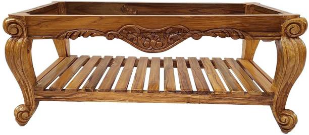 ALFA ENTERPRISES Royal Crest Carved Living Room Center Table with Floral Design, Elegant Curves Solid Wood Coffee Table