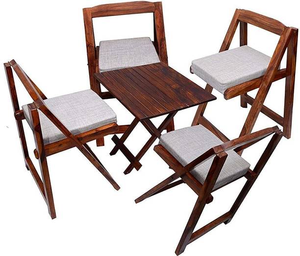 WayWood Solid Sheesham Wood Square Coffee Tea Table Set with 4 Folding Chairs Solid Wood Coffee Table