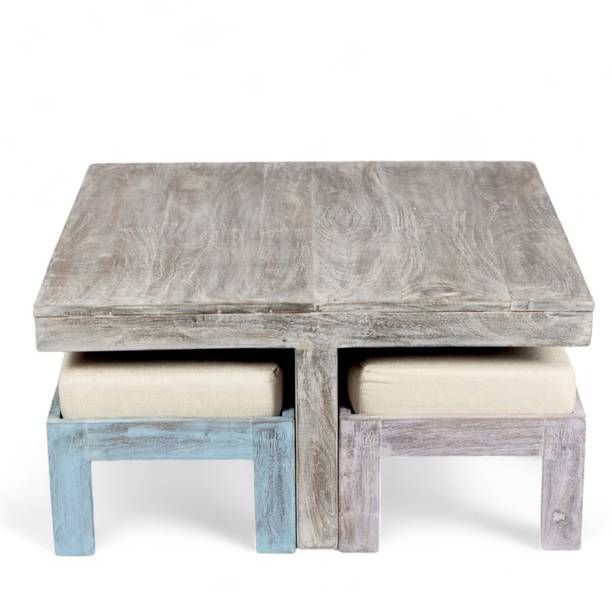 Flipkart Perfect Homes Blane Sheesham ( Rosewood ) Accent Center Table Set with 4 Stools Solid Wood Coffee Table