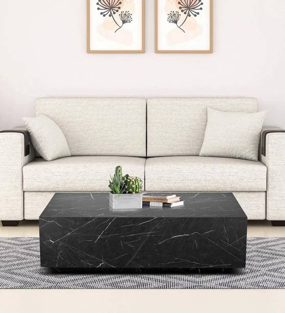 Radha Impex Modern Veining Wood Black Marble Look Coffee Table Engineered Wood Coffee Table