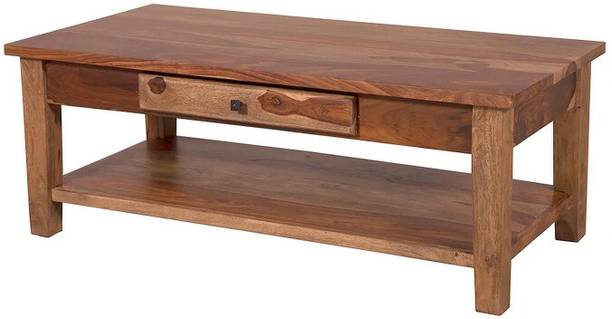 THE OLD CABINET Traditional Rectangle Solid Sheesham Wooden Coffee Table With Drawers Home Solid Wood Coffee Table