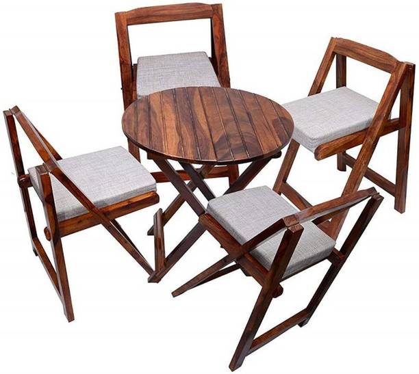 PR FURNITURE Solid Wood Round Folding Four Seater Coffee / Dining Table For Patio / Balcony| Solid Wood Coffee Table