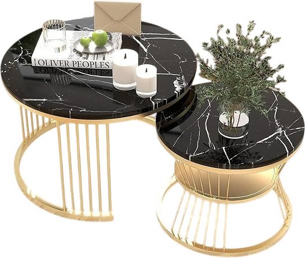 ALM SHOPPEE Iron Frame Marble Look Set of 2 Coffee Table Snackes Tea Table Sofa Center Table Engineered Wood Coffee Table