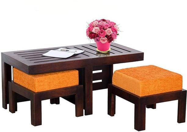 FURNISQUARE Solid Sheesham Wood 2 Seater Coffee Table/Tea Table Set For Home Solid Wood Coffee Table