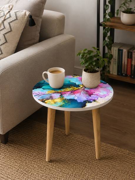 Dime Arts Shoppee Round Side Table, 12 x 13 Inches, Wooden End Table with High Gloss Top Engineered Wood Coffee Table