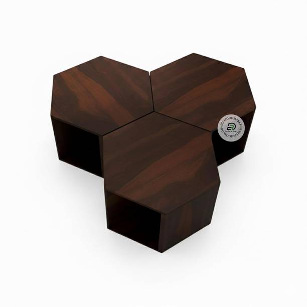 RD WOODMAKER Sheesham Wood Hexagonal Coffee Table, Dark Walnut Finish Solid Wood Coffee Table