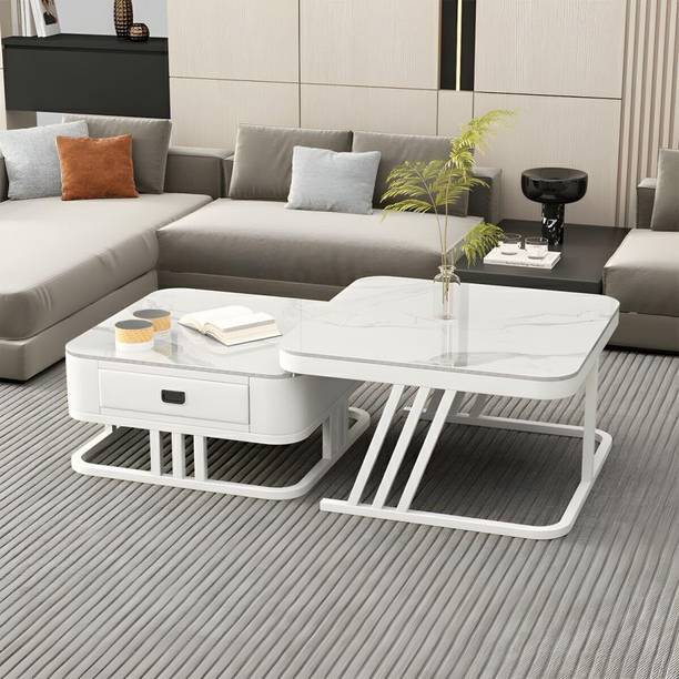 Aaliya mart Modern Dual-Layer Coffee Table with Drawer | Stylish Marble Finish Center Table Engineered Wood Coffee Table