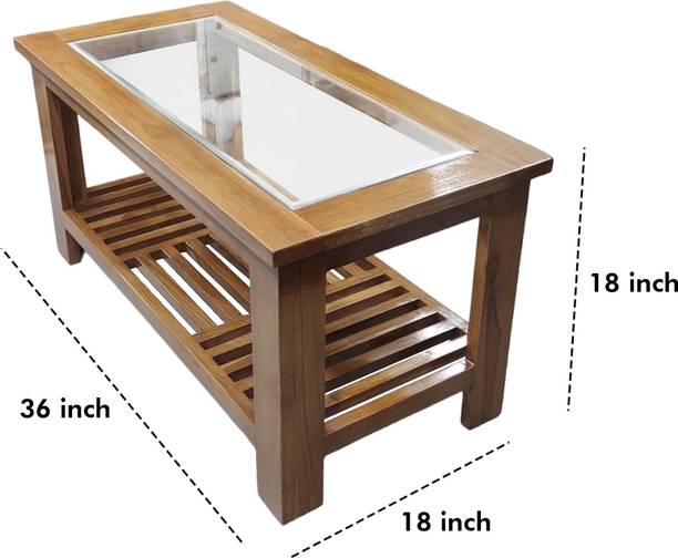 lumber casa Rectangular Natural Teak Wood Coffee Table with Tempered Glass Top" Glass Coffee Table