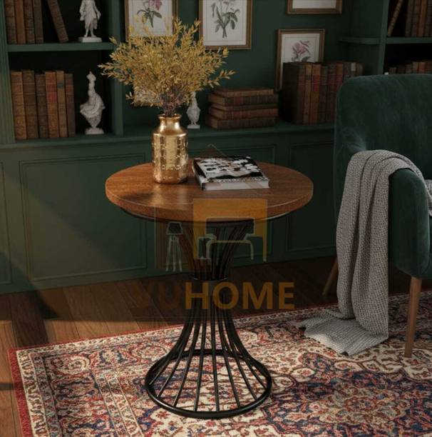 Vuhome Luxury Round Coffee Table With Antique Top , Black Frame For Furniture Engineered Wood Coffee Table