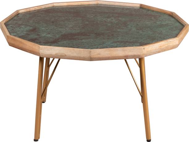 ABC INDIAN HUB WOODEN COFFEE TABLE WITH MARBLE TOP & IRON LEGS Stone Coffee Table