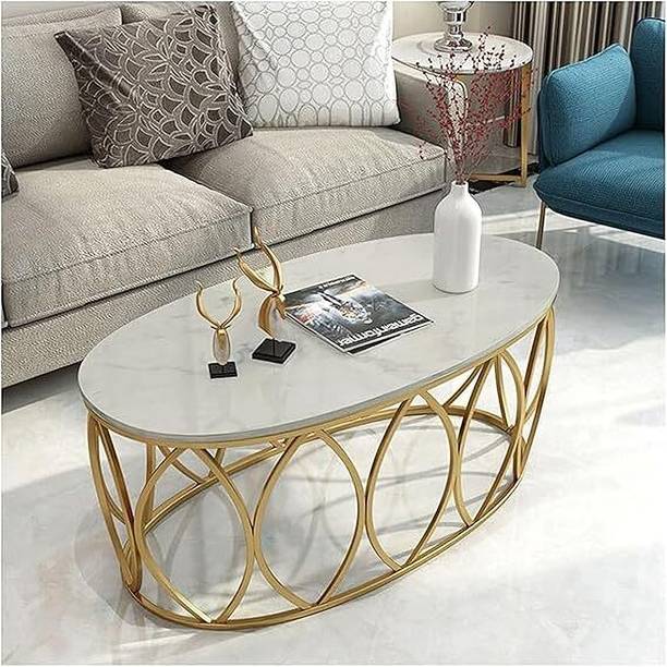 Suhailbrothers Nordic Oval Low Table with Thick Wooden Top for Apartment Living Room Stone Coffee Table