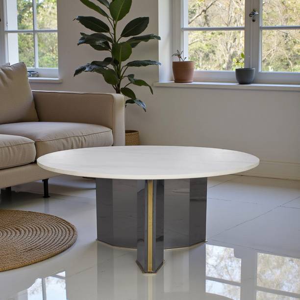 THE ATTIC The AtticTristar Coffee Table, Round Coffee Table with Ceremic Marble Finish Stone Coffee Table