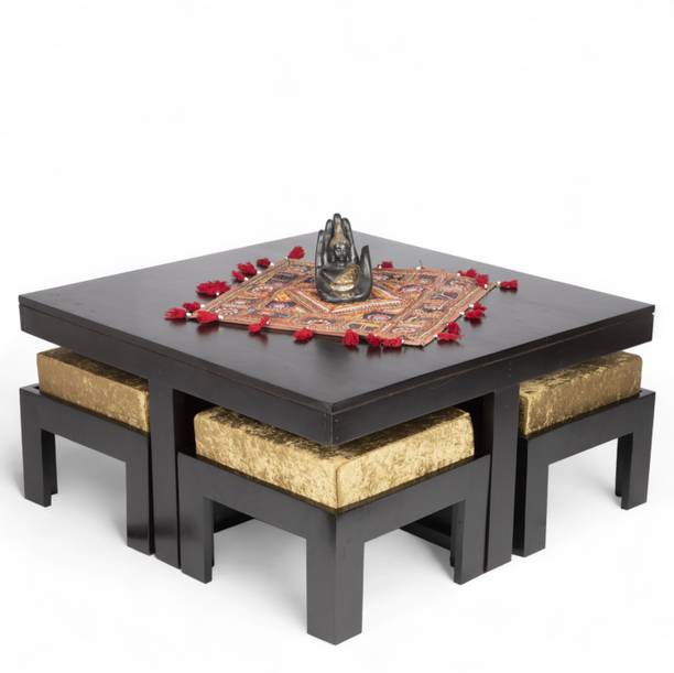 Ikiriya Blane Sheesham ( Rosewood ) Accent Center Table Set with 4 Stools Solid Wood Coffee Table