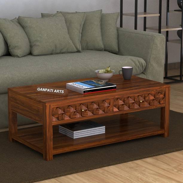 Ganpati Arts Sheesham Wood Raj Coffee/Tea Table With 2 Drawer Storage For Livingroom/Home Solid Wood Coffee Table
