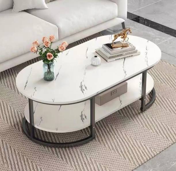 Vuhome Large Oval Shape Coffee Table with White Marble MDF for living room furniture Engineered Wood Coffee Table
