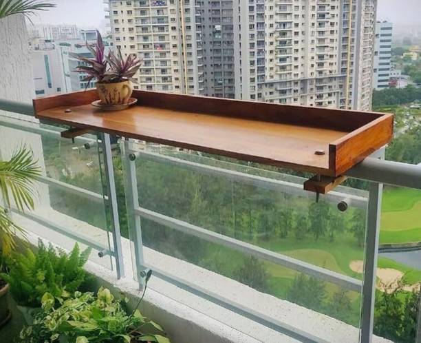 Furnelift Wooden Railing Table for Balcony - Sheesham Wood Hanging Table for Garden Solid Wood Coffee Table