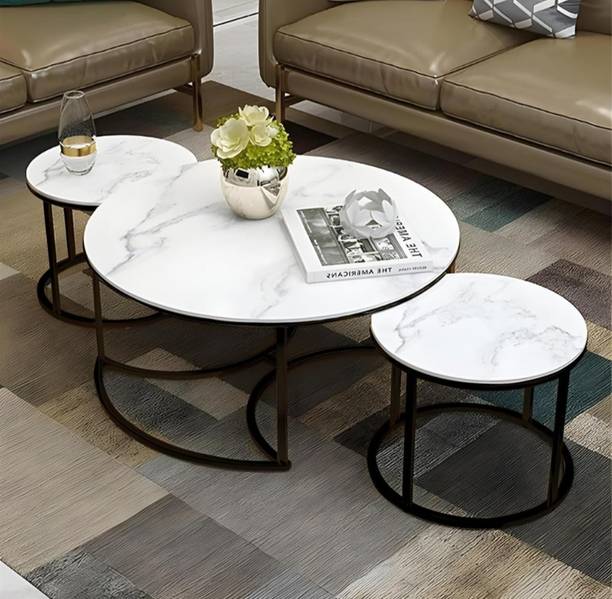 Vuhome Round Coffee table set of 3 with marble MDF Top for living room furniture Engineered Wood Coffee Table