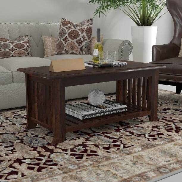 WOODTREND Solid Wood Coffee Table for Living Room | Center Table with Storage Shelf Solid Wood Coffee Table
