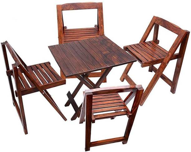 WayWood Solid Sheesham Wood Square Coffee Tea Table Set with 2 Folding Chairs Solid Wood Coffee Table