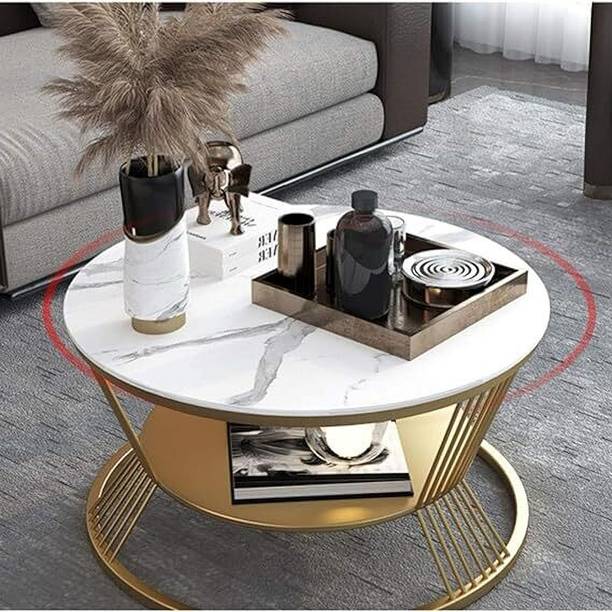 SS CRAFTMAKERS Round Coffee Table Double Layer Marble Look Stone Coffee Table