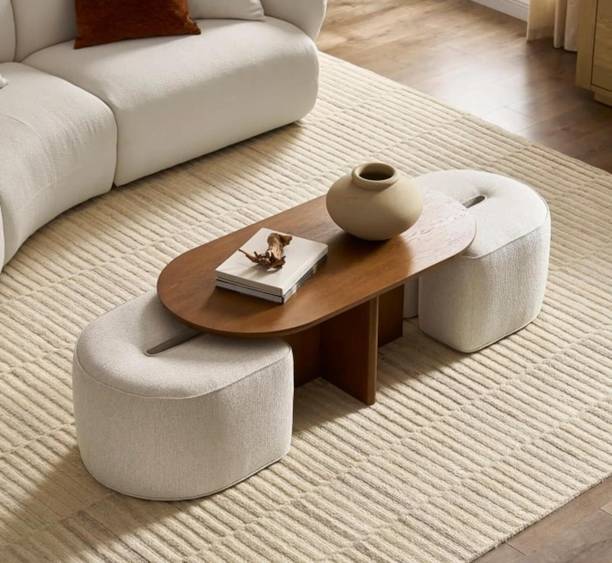 Cosyfeel Solid Wood Coffee Table with 2 Stool.mango wood/Teak finish Solid Wood Coffee Table