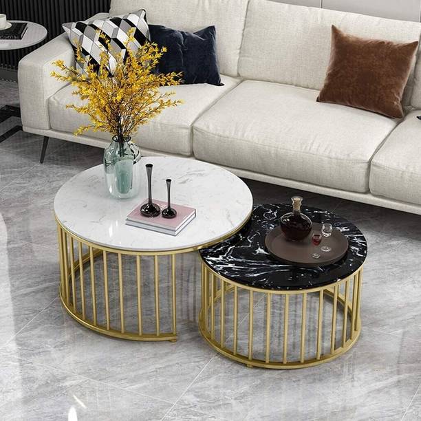 ZUHAIB CRAFTED LEGACY Modern Round Coffee Table Set of 2 Nesting Table for Living Room, Bedroom etc Engineered Wood Coffee Table