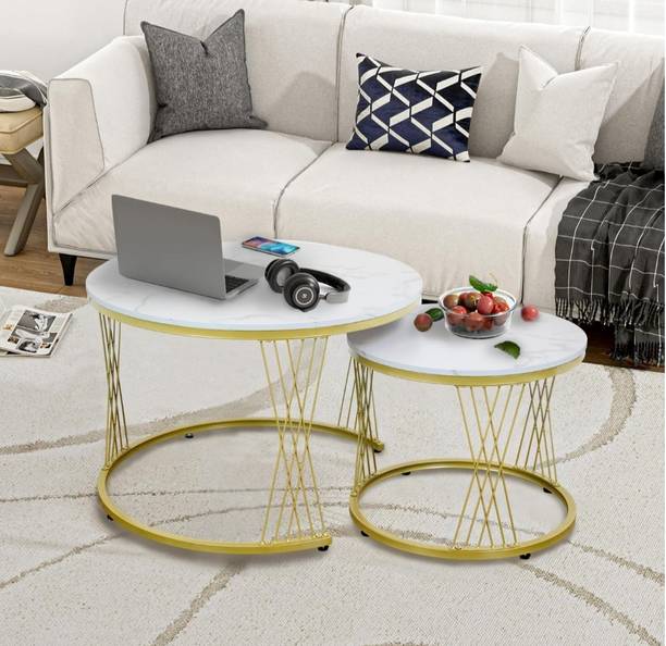 Vuhome Set of 2 coffee & nesting tables with marble MDF Top for living room furniture Engineered Wood Coffee Table