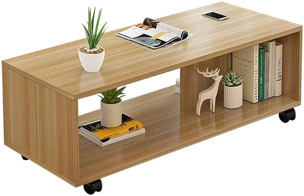 HOMIBOSS Center Table for Living Room with Wheels, Tea Table with Storage, Teapoy, Office Engineered Wood Coffee Table