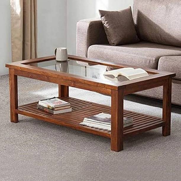 Banshi Sheesham Wood Modern Glass Center Coffee Table for Living Room Solid Wood Coffee Table