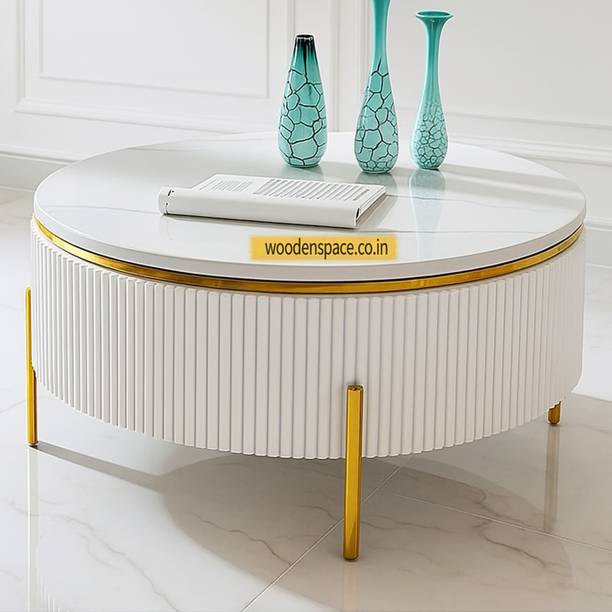 Woodenspace Premium Marble-Top Console Table - Iron Legs, PVD Coating, Wooden Structure Solid Wood Coffee Table