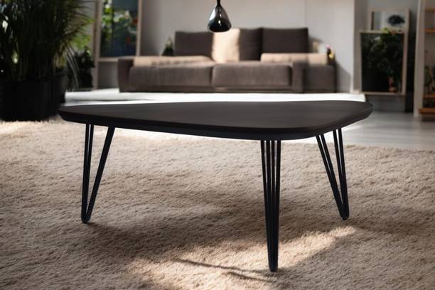 ARCUS LIFESTYLE Modern Triangular Coffee Table with Black Wooden Finish - Mid-Century Design Solid Wood Coffee Table