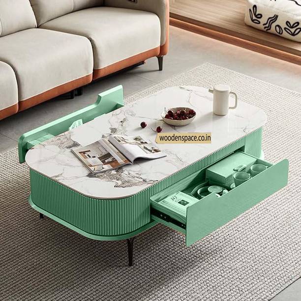 Woodenspace Wooden Center Table for Living Room Premium Marble Modern Furniture Coffee Table Solid Wood Coffee Table