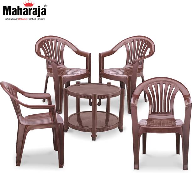 MAHARAJA Combo For Indoor & Outdoor | 4 Chair & 1 Plastic Coffee Table