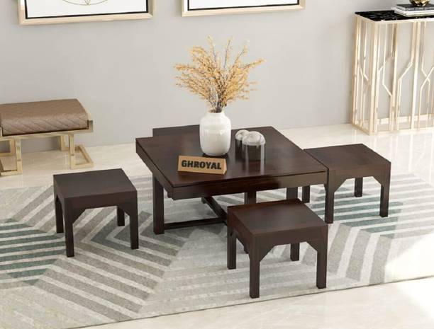 GOYALINTERIOR Sheesham Wood Coffee/Center/Tea Table With 4 Stools For Living Room/Hotel/Home Solid Wood Coffee Table