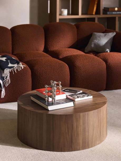 Radha Impex Modern Vulano Mid-Century Walnut Drum Coffee Table Engineered Wood Coffee Table