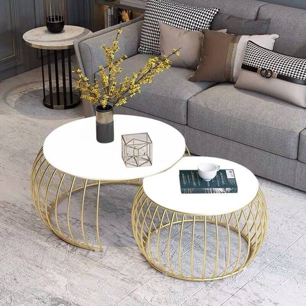 India wood mart Modern Round Coffee Table Sets Nesting Table with Metal Frame,White Finish Metal Nesting Table