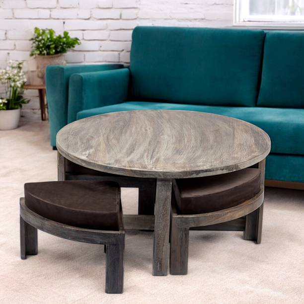 Ikiriya Nashville Sheesham ( Rosewood ) Coffee Table, Round Tea Table With Stool Solid Wood Coffee Table
