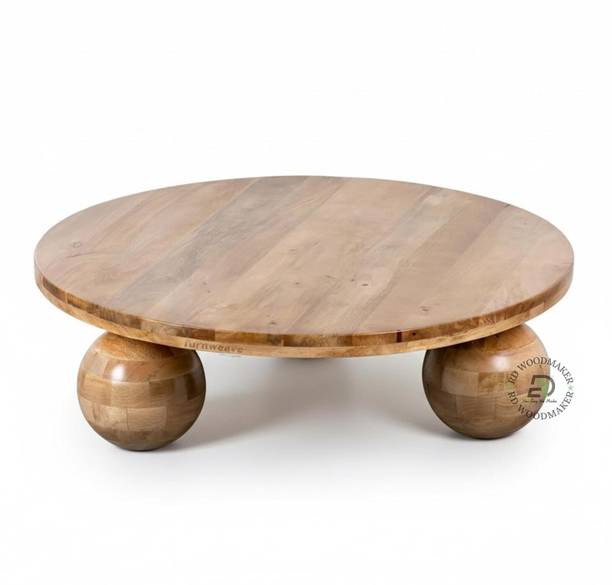 RD WOODMAKER Solid Mango Wood Round Coffee Table, Natural Brown Solid Wood Coffee Table