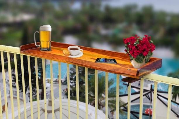 silvercrafts Balcony Bar Railing Table Solid Wood Coffee Table